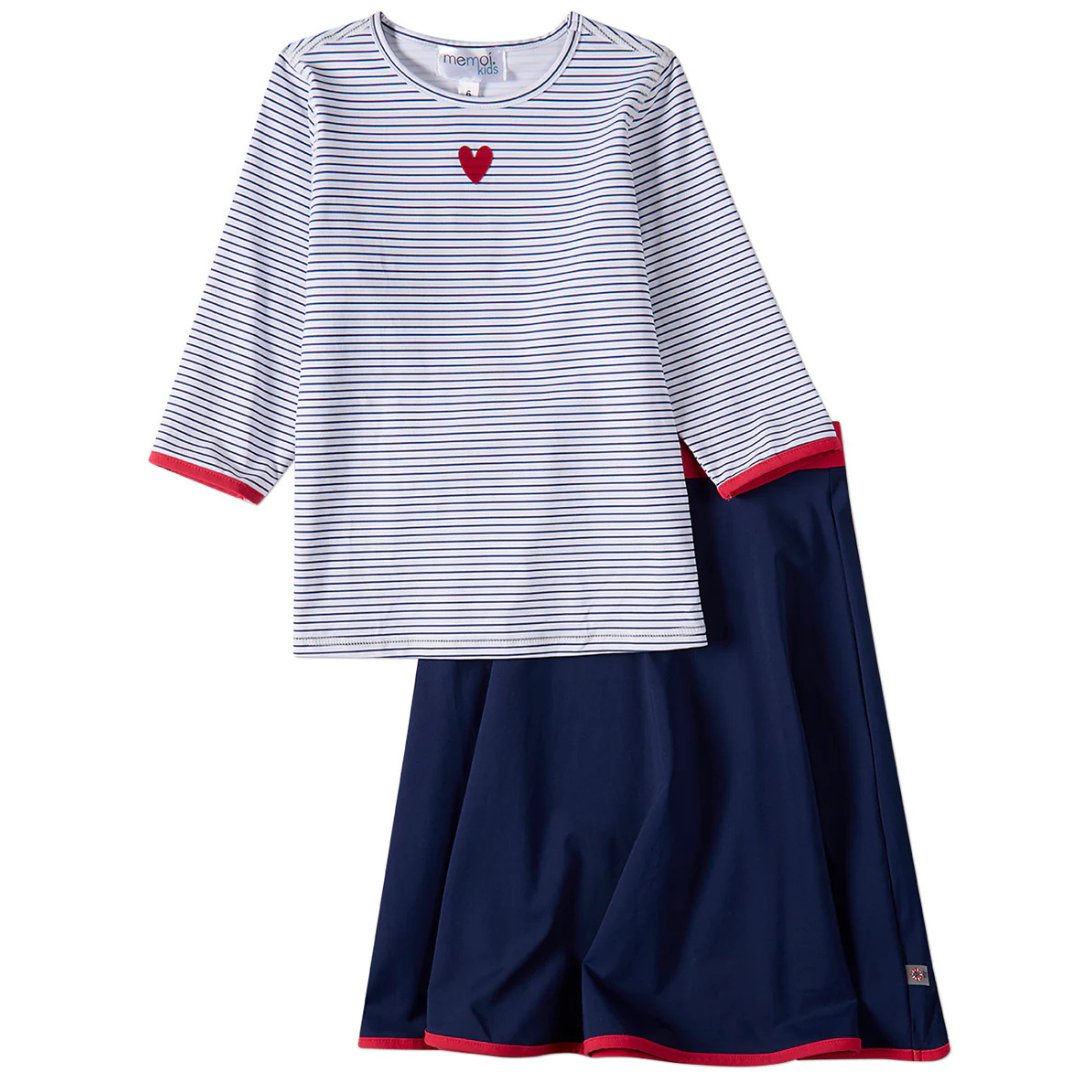 Memoi Heart Stripe 2pc Swim Set - MXM10396