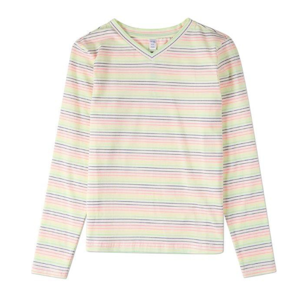 Memoi Bright Striped V-Neck Long Sleeve T-Shirt - MKC-113