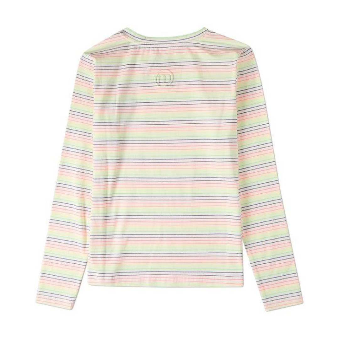 Memoi Bright Striped V-Neck Long Sleeve T-Shirt - MKC-113