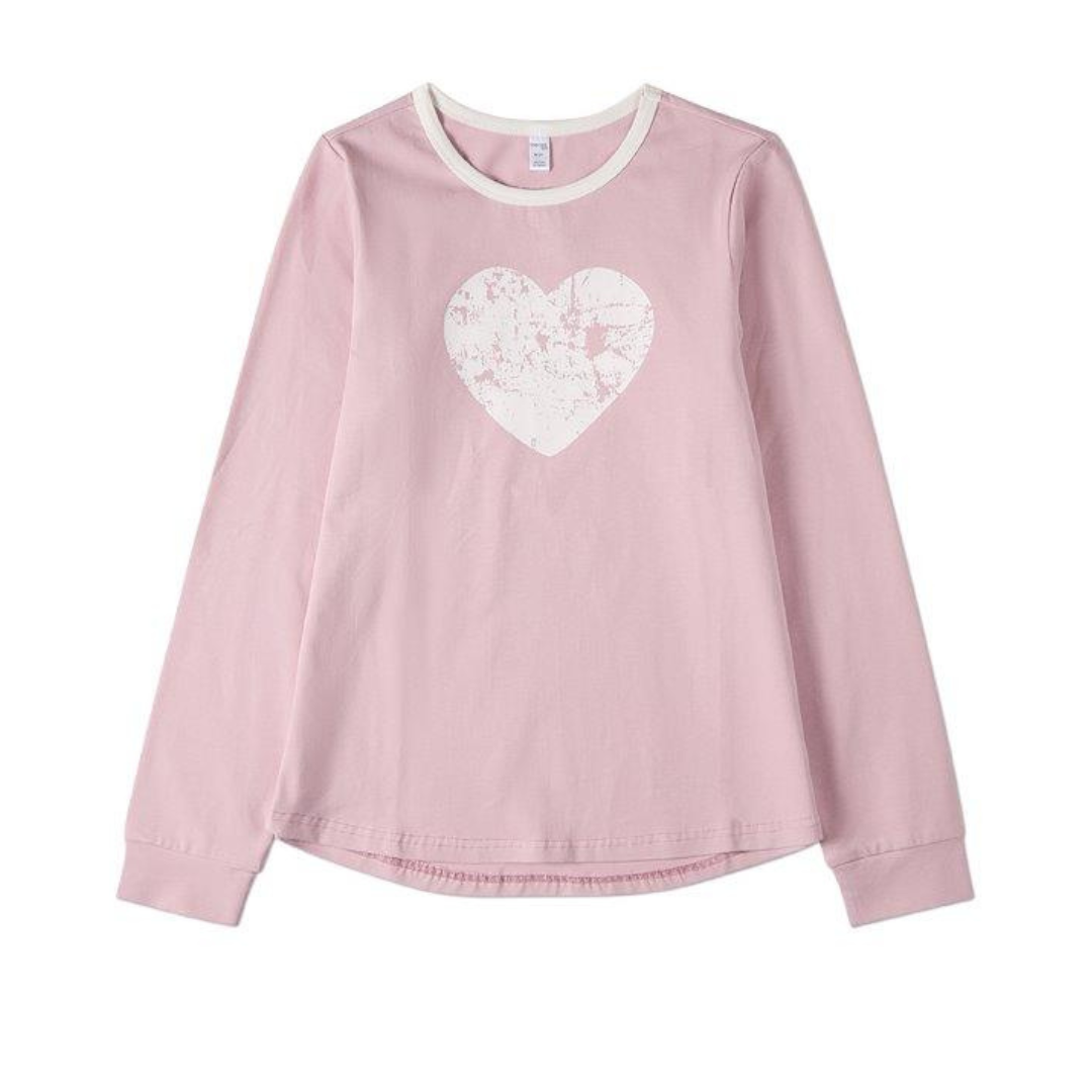 Memoi Distressed Heart Long Sleeve T-Shirt - MKC-117