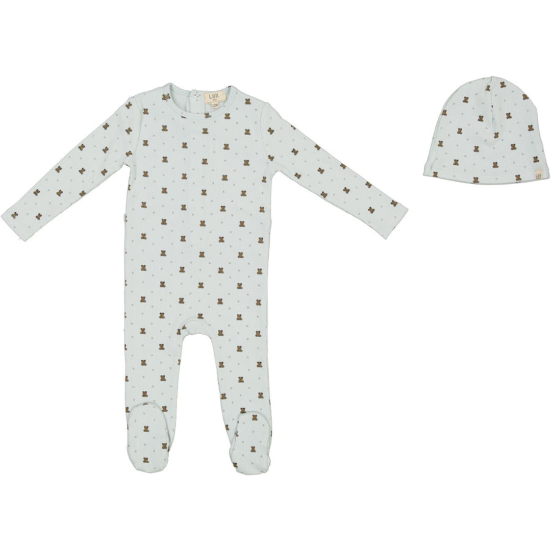 Lux Baby Cotton Spandex Rib Bear Bow Print Layette - SB6CY2857