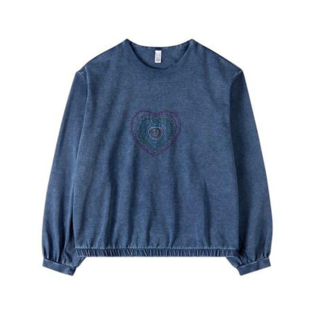 Memoi Stitched Heart Long Sleeve T-Shirt - MKC-122