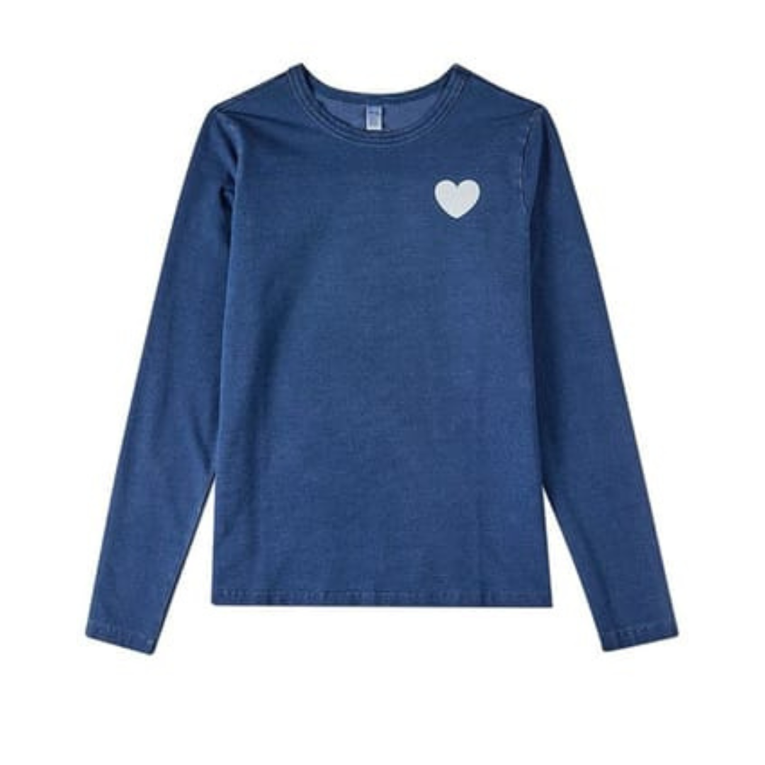 Memoi Denim Heart Long Sleeve T-Shirt - MKC-124