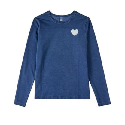 Memoi Denim Heart Long Sleeve T-Shirt - MKC-124