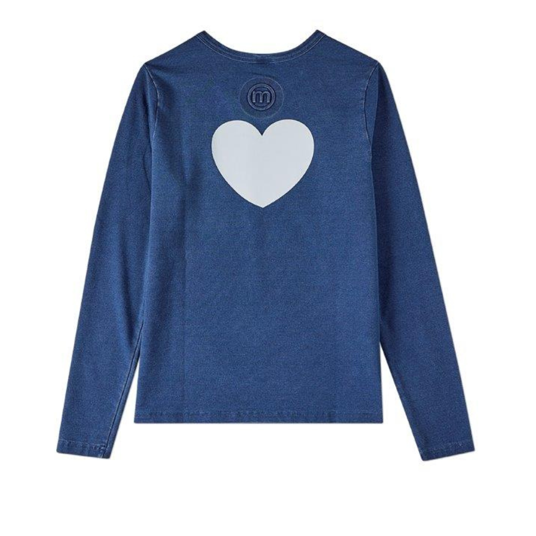 Memoi Denim Heart Long Sleeve T-Shirt - MKC-124