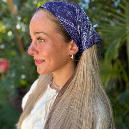 The Scarf Bar Denim Paisley Patchwork Headscarf - TSB-06-SS26