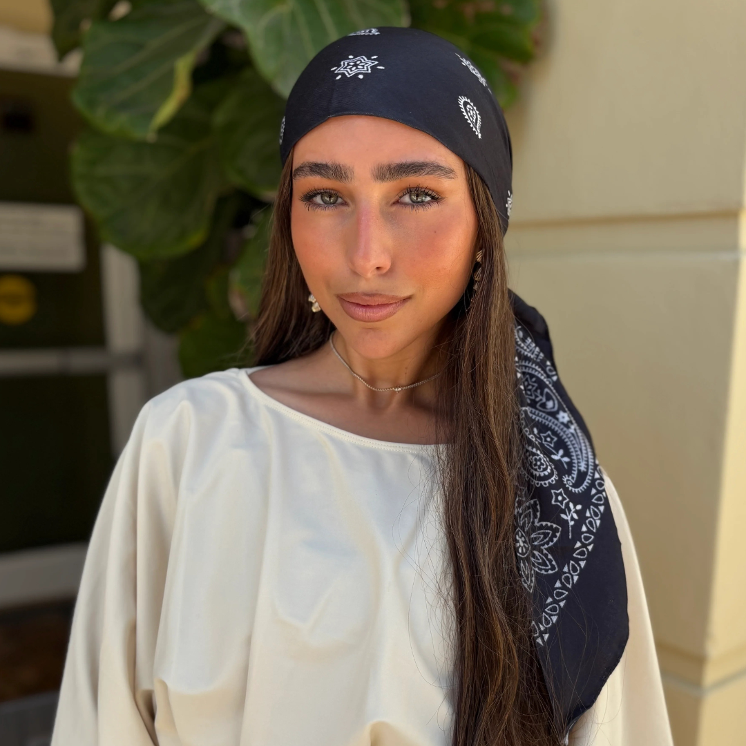 The Scarf Bar Paisley Black Headscarf - TSB-13-SS26