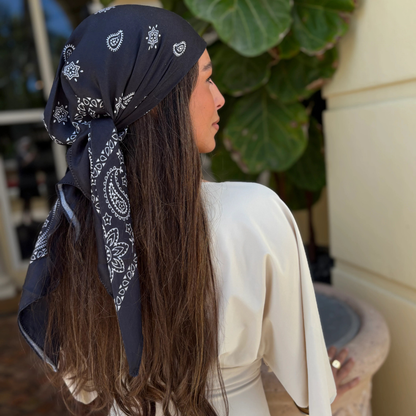 The Scarf Bar Paisley Black Headscarf - TSB-13-SS26
