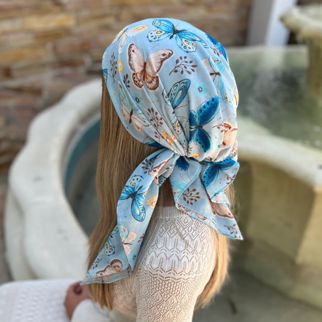 The Scarf Bar Blue Butterfly Headscarf - TSB-37-SS26