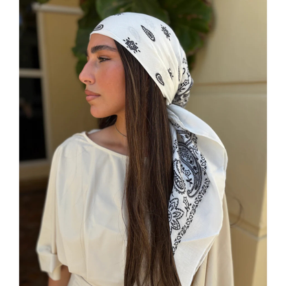 The Scarf Bar Paisley White Headscarf - TSB-24-SS26