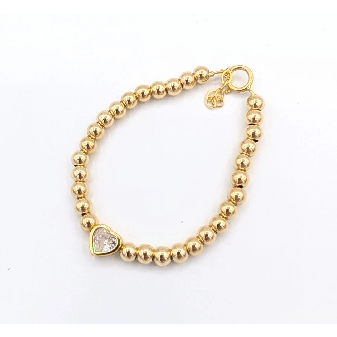 Crystal Dream Baby Gold Filled Beads With Cz Center Heart Bracelet - B2605