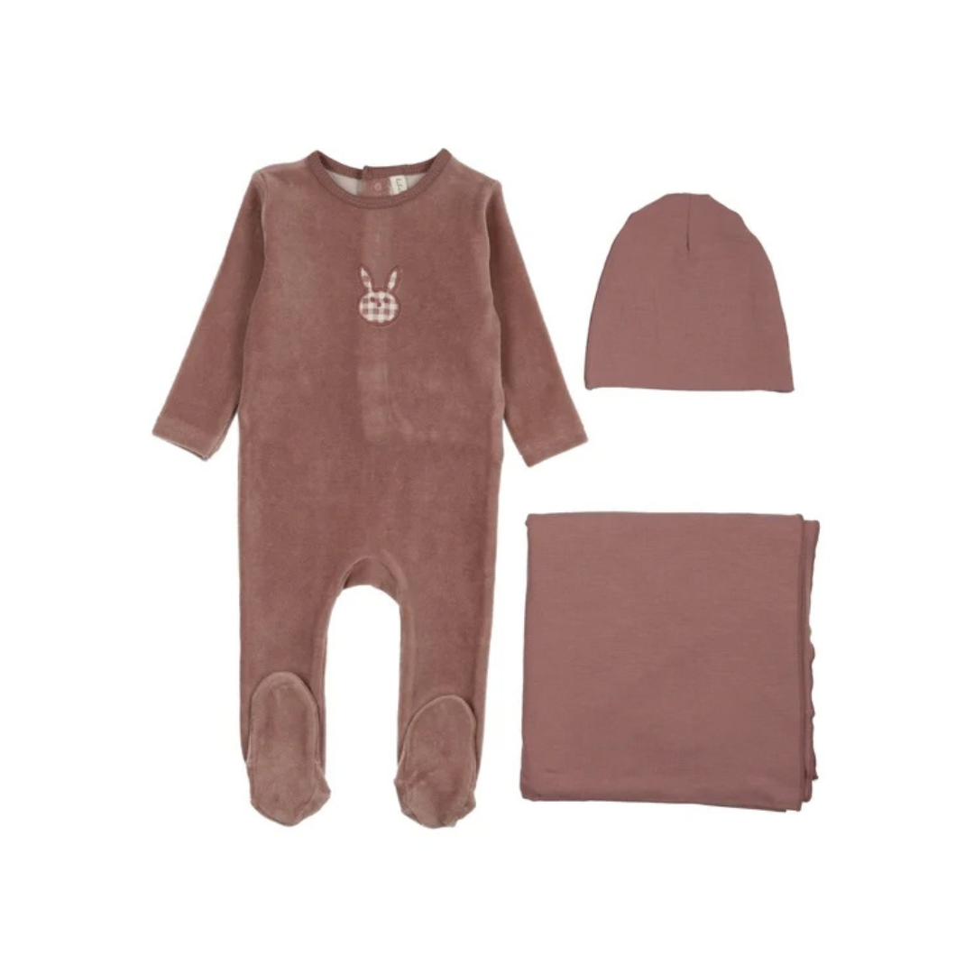 Lilette Velour Gingham Bunny Layette Set - LTF26FS300LS