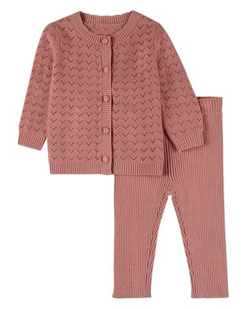 MiniMoi Chevron Knit Cardigan With Scalloped Neck 2 Pc Set - INT10588