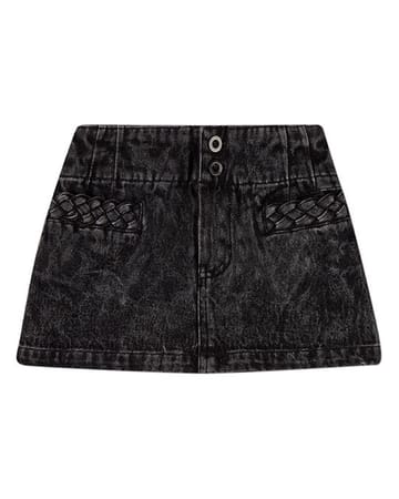 MiniMoi Braided Pocket Trim Denim Short Skirt - ISV10552