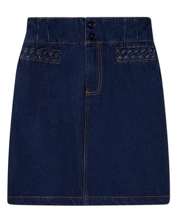 MiniMoi Braided Pocket Trim Denim Long Skirt - ISV10553