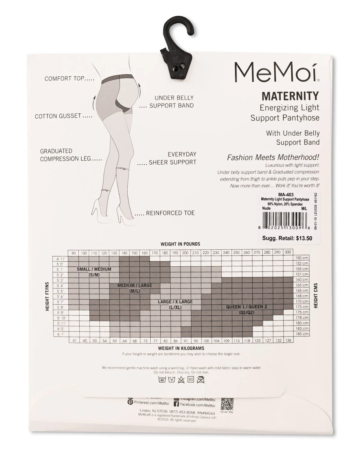 Memoi Womens Light Support Maternity Tights with Extra Large Waist - Ma-403
