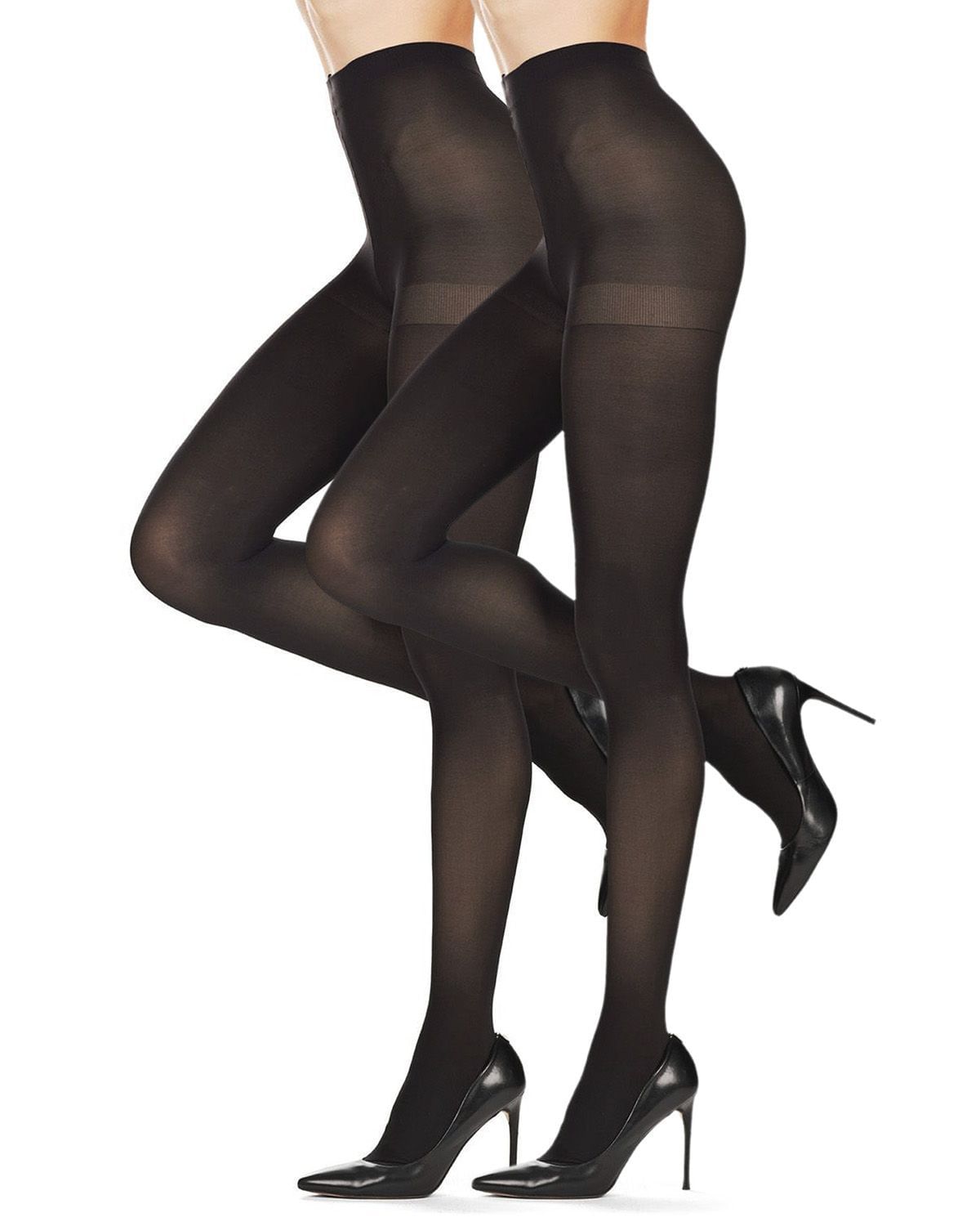 Memoi Ribbed/Solid Control Top Tights 2-Pack - Mjb-101