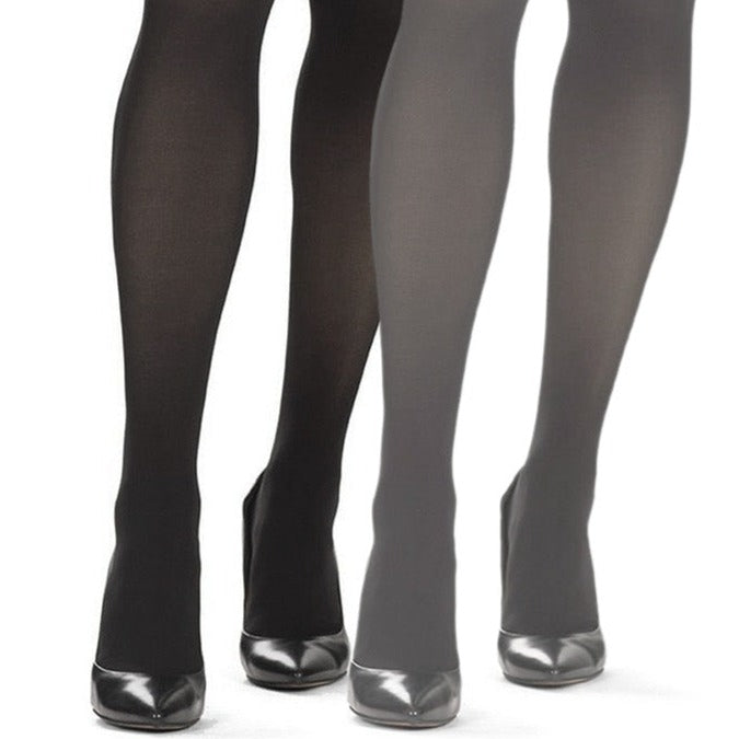 Ribbed/Solid Control Top Tights 2-Pack