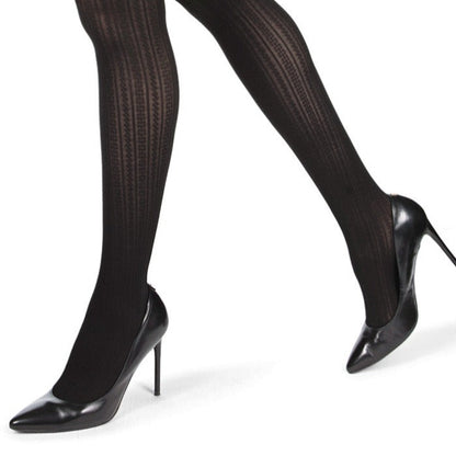 Cable Ribbed/Solid Control Top Tights 2-Pack