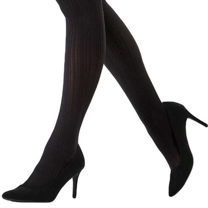 Cable Ribbed/Solid Control Top Tights 2-Pack