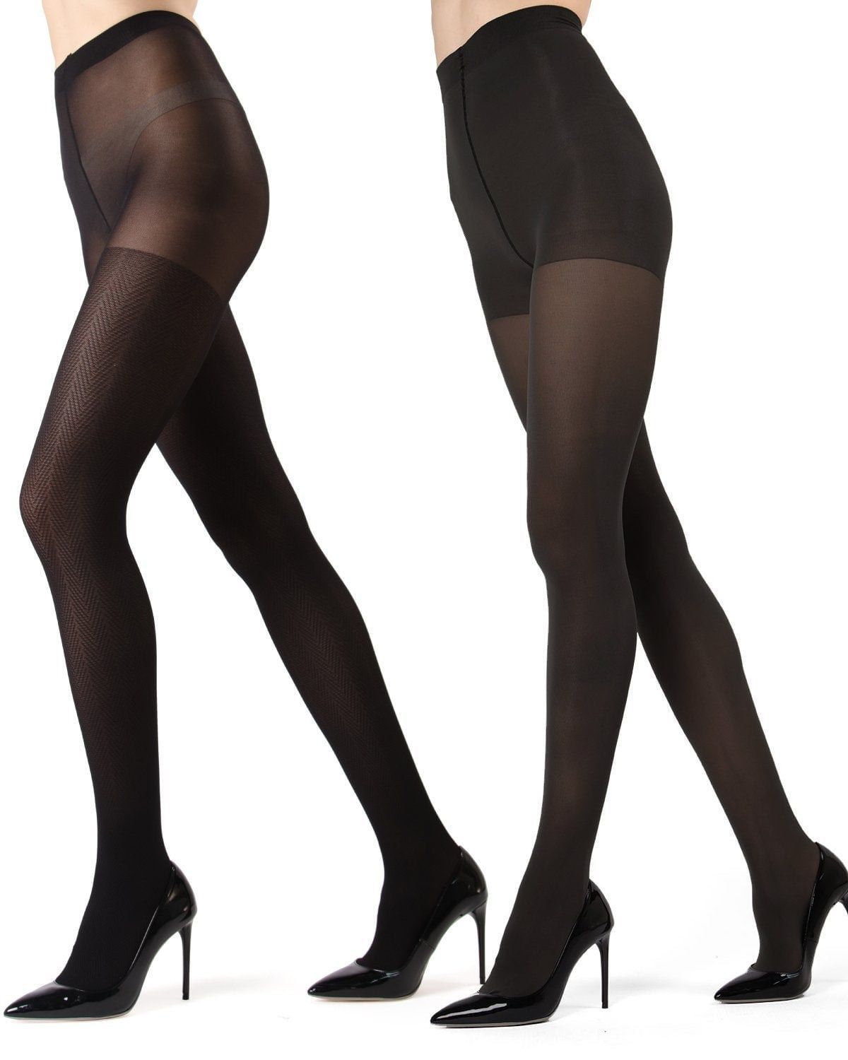 Memoi Chevron Wave /Solid 2 Pair Ct Tights