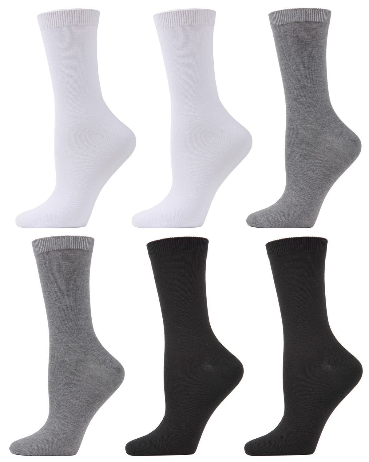 Memoi Womens 6-Pack Flat Knit Athletic Sports Crew Socks - Mjb-651