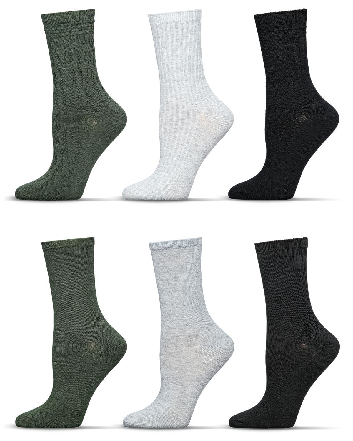 Memoi Womens 6 Pair Pack Circular V Crew Sock - Mjb-657
