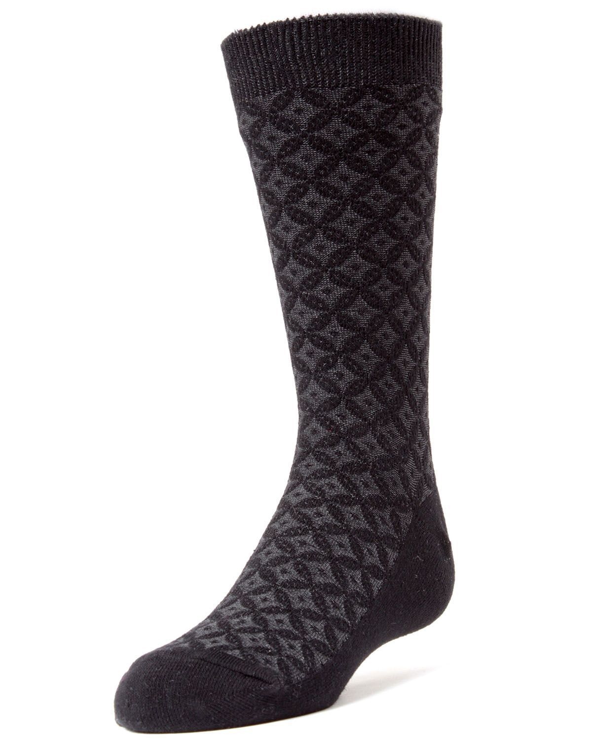 Memoi Diamonds and Dots Boys Dress Cotton Blend Crew Socks