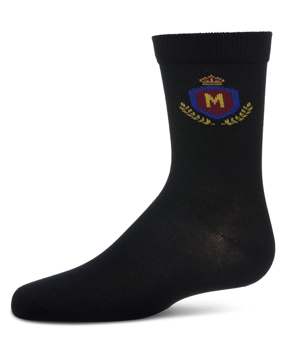 Memoi Boys Stitched M Crest Solid Color Dress Crew Socks