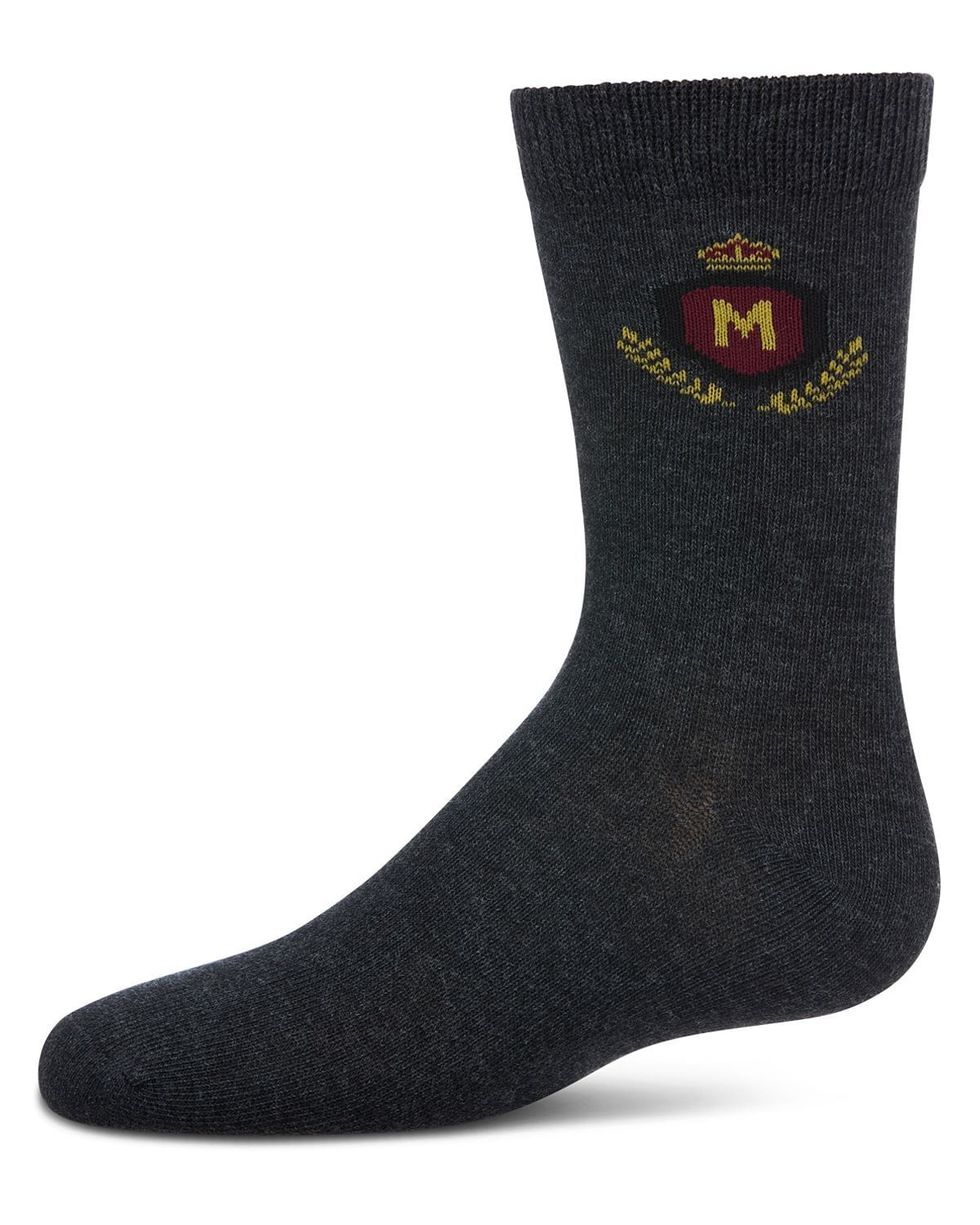 Memoi Boys Stitched M Crest Solid Color Dress Crew Socks