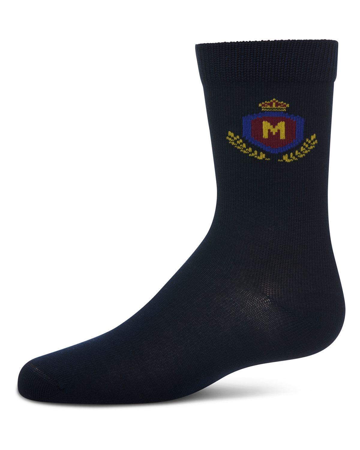 Memoi Boys Stitched M Crest Solid Color Dress Crew Socks