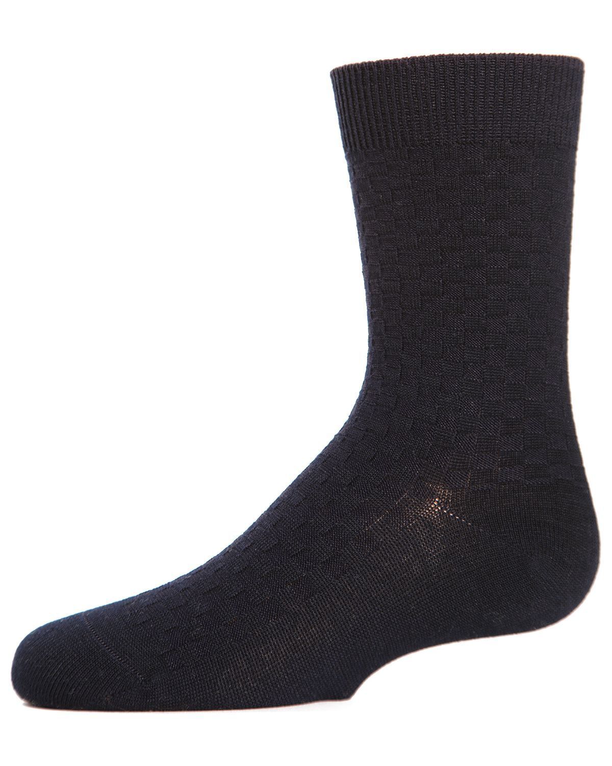 Memoi Boys' Basket Weave Mercerized Cotton Crew Socks