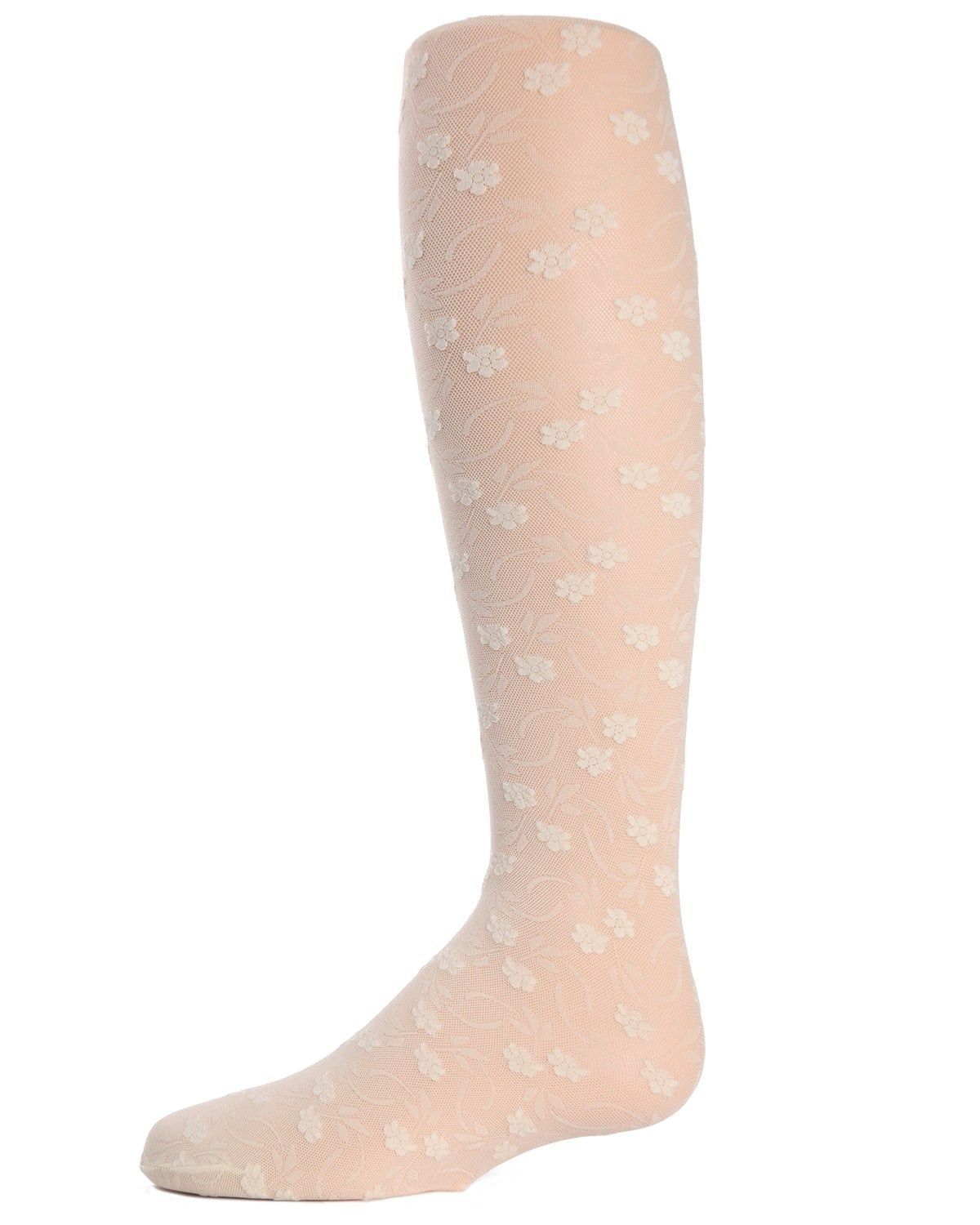Memoi Infant Sweet Blossoms Sheer Raised Floral Print Tights - Mk-212b