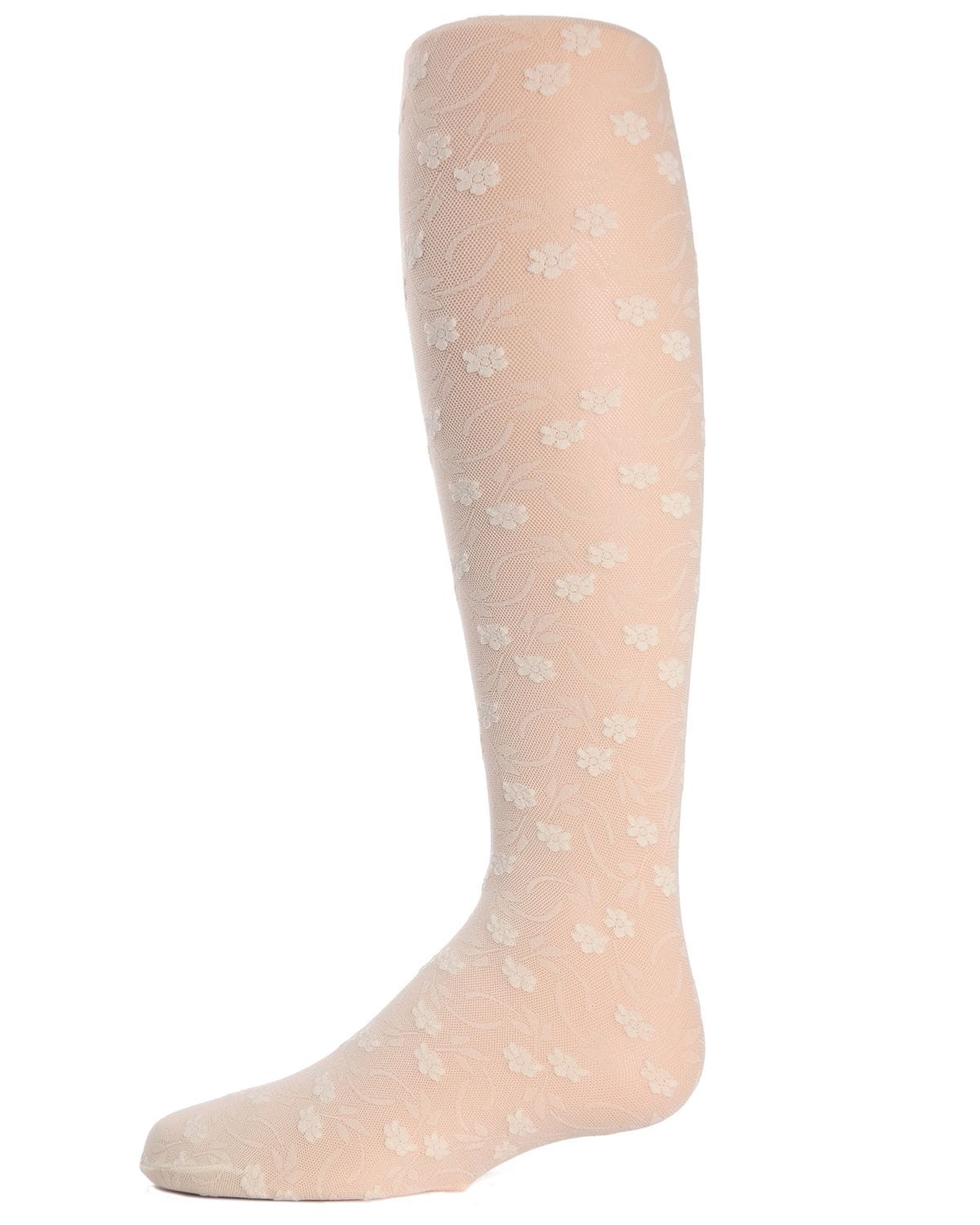 Memoi Sweet Blossoms Girls Sheer Floral Lace Tights - Mk-212