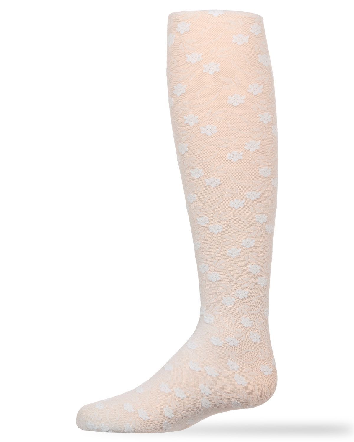 Memoi Sweet Blossoms Girls Sheer Floral Lace Tights - Mk-212