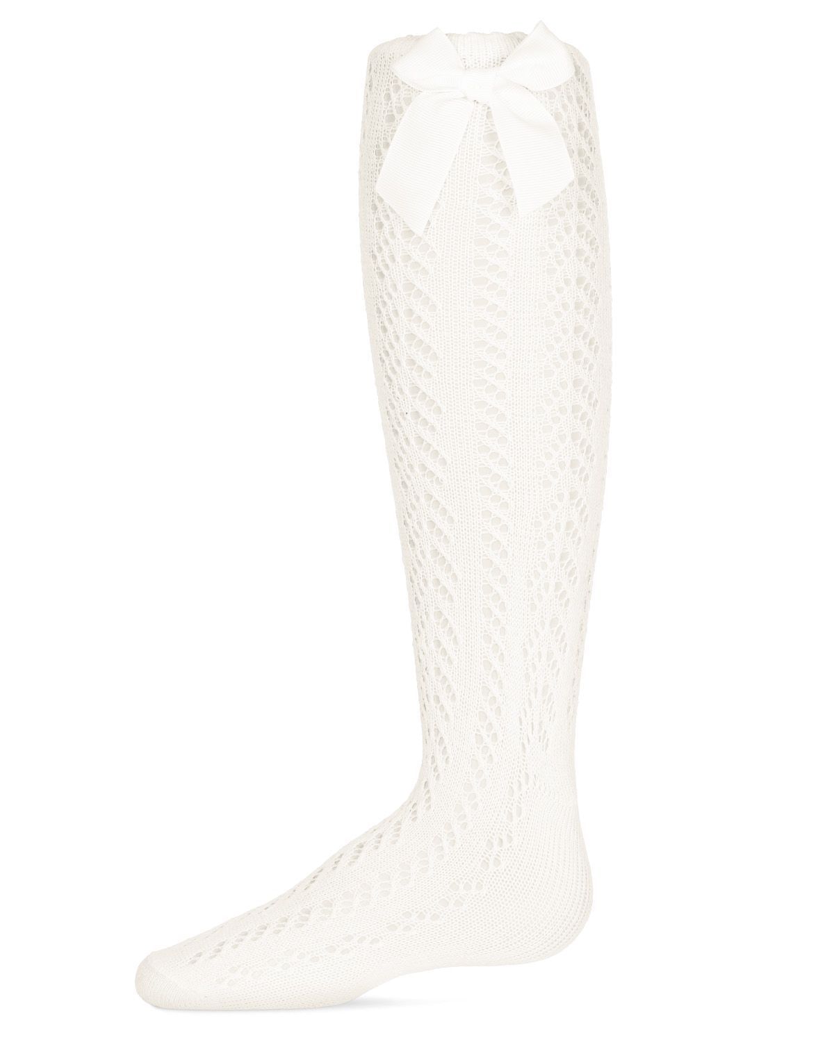 Girls' Crochet Bow Cotton Blend Knee High Sock Hosiery Plus