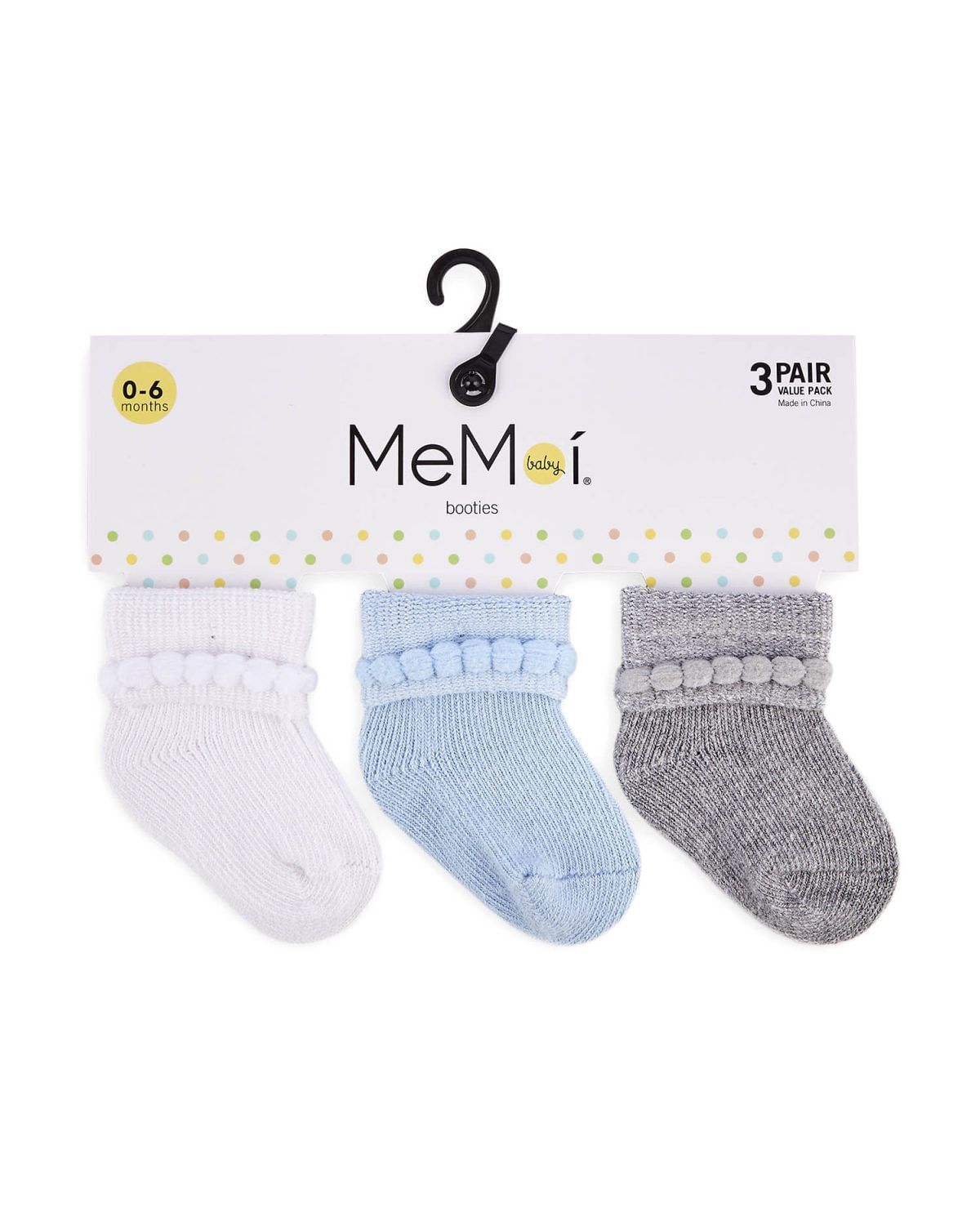 Memoi Baby Bootie Cotton Blend Socks 3 Pack - Mk-5080
