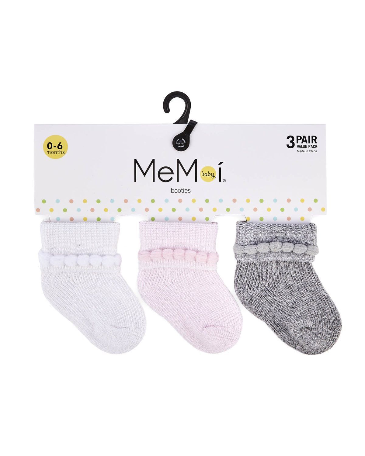 Memoi Baby Bootie Cotton Blend Socks 3 Pack - Mk-5080