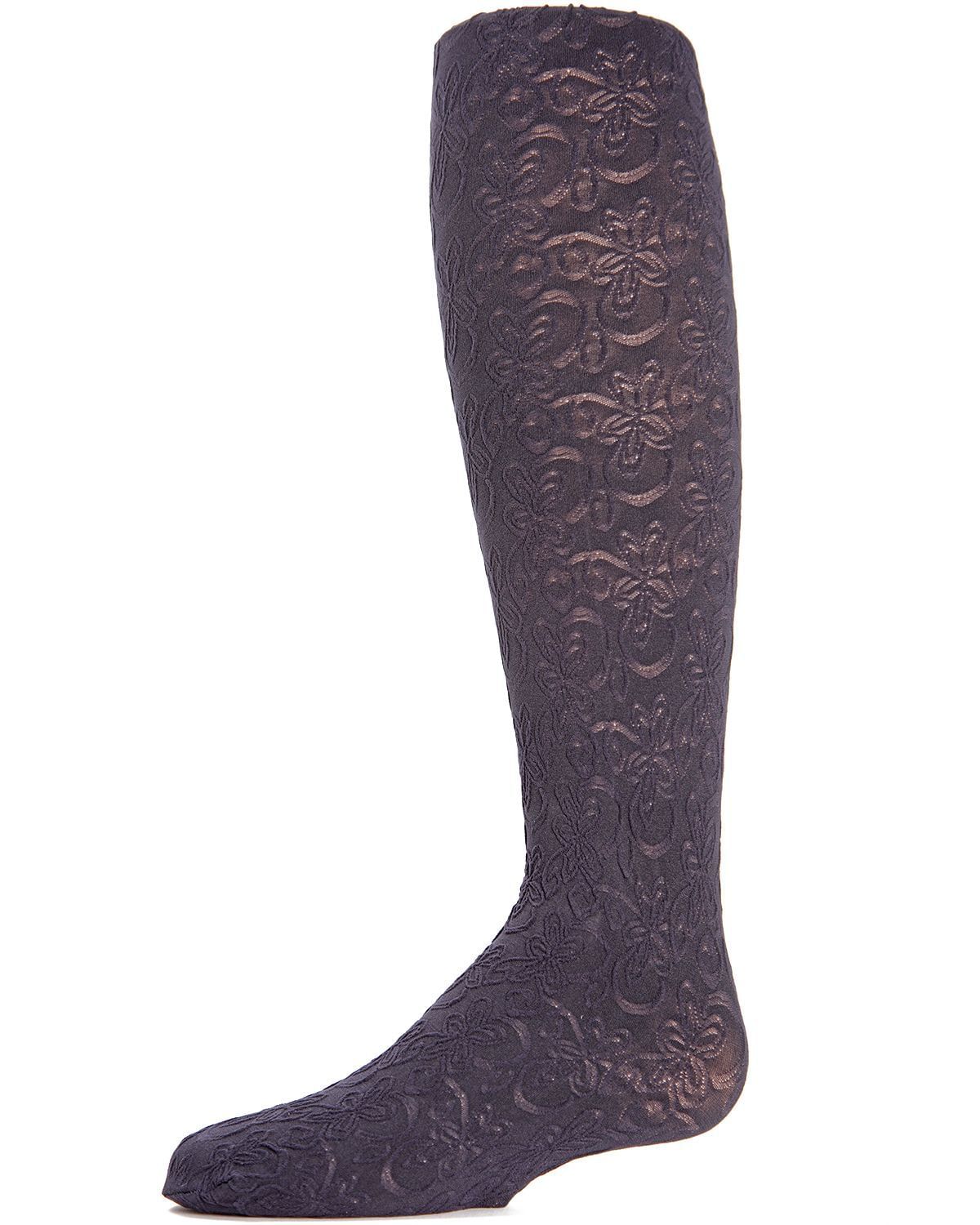 Memoi Swirled Floral Girls Opaque Tights