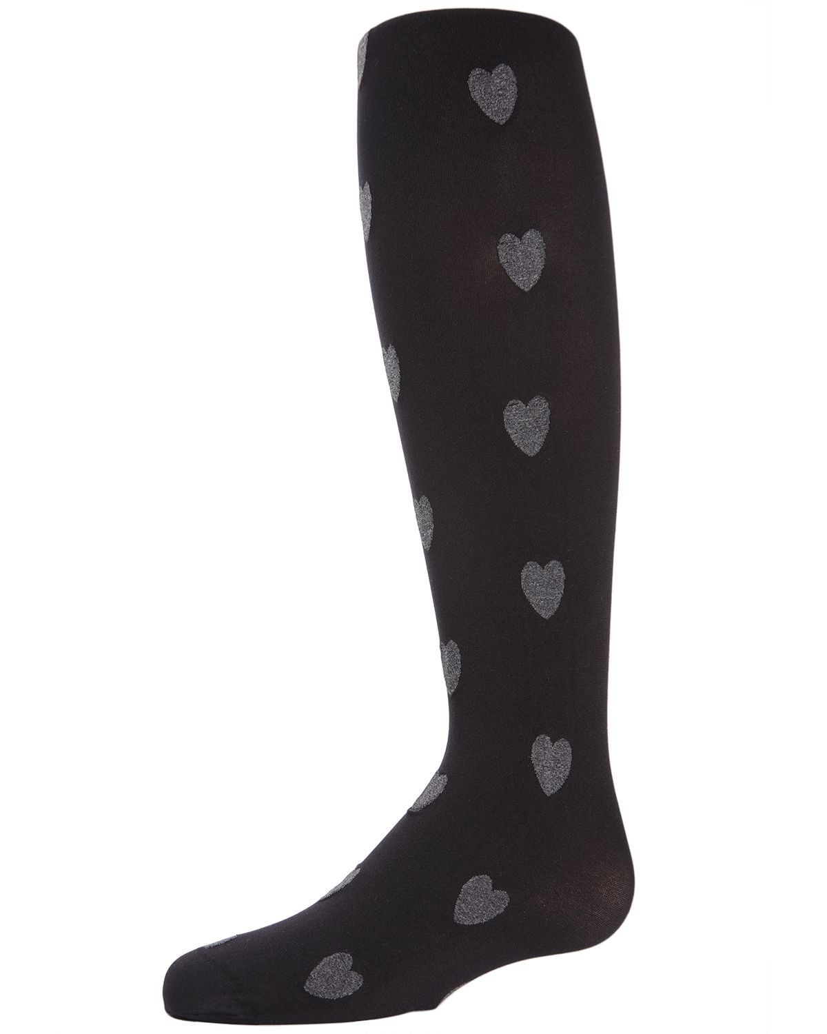 Memoi Girls Heathered Heart Opaque Nylon Tights