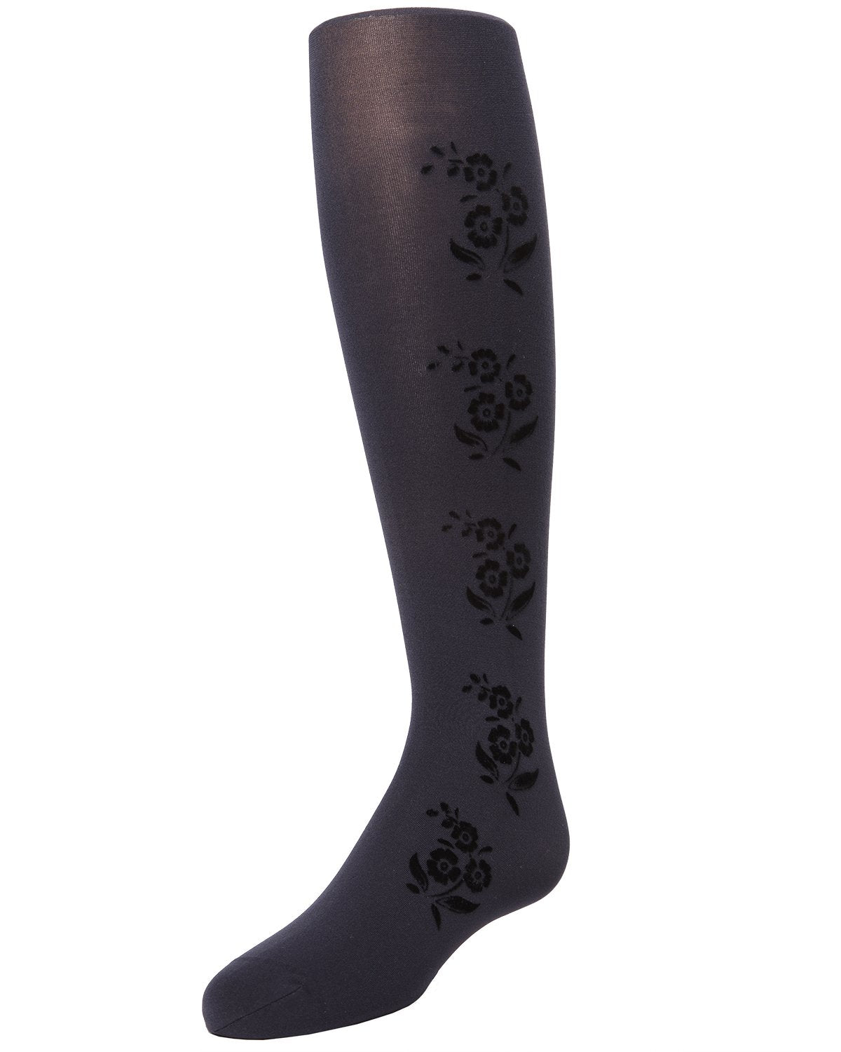 Flocked Floral Girls Opaque Tights