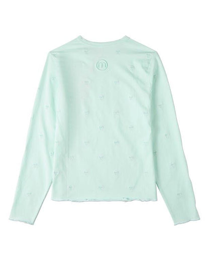 Memoi Embroidered All Over Bows Long Sleeve T-Shirt - MKC-115