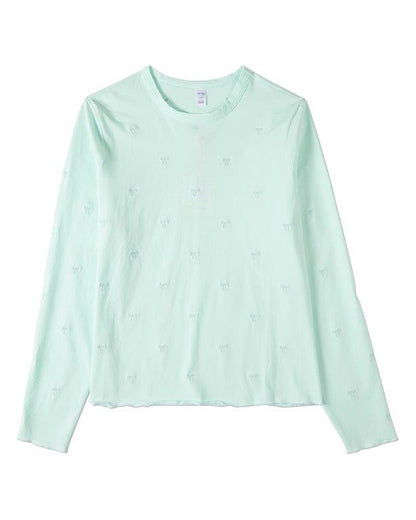 Memoi Embroidered All Over Bows Long Sleeve T-Shirt - MKC-115