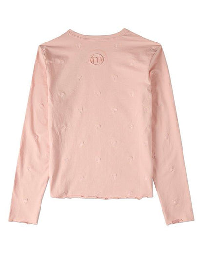 Memoi Embroidered All Over Bows Long Sleeve T-Shirt - MKC-115
