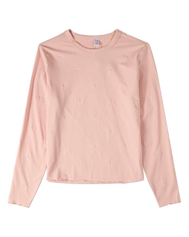 Memoi Embroidered All Over Bows Long Sleeve T-Shirt - MKC-115
