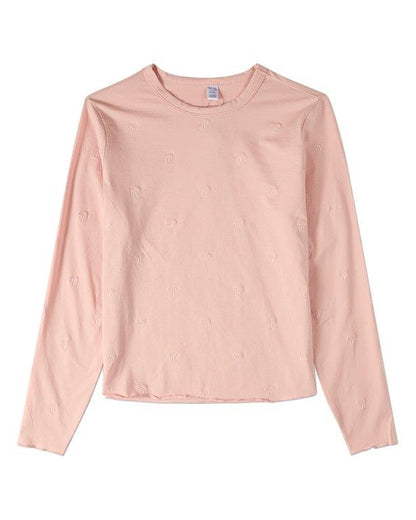 Memoi Embroidered All Over Bows Long Sleeve T-Shirt - MKC-115