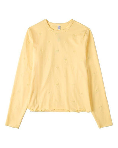 Memoi Embroidered All Over Bows Long Sleeve T-Shirt - MKC-115