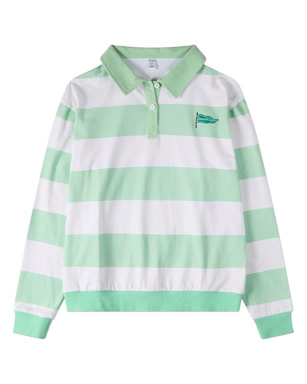 Memoi Summer Flag Striped Long Sleeve Polo Shirt - MKC-119
