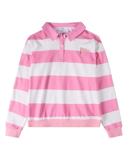 Memoi Summer Flag Striped Long Sleeve Polo Shirt - MKC-119