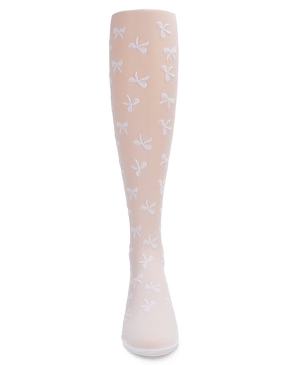 Flocked Sheer Bouncing Bow Girls Tights